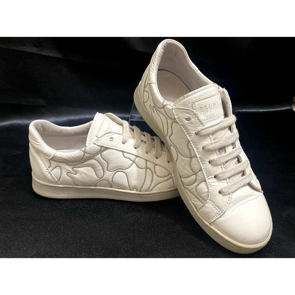 Brunello Cucinelli Beaded White Leather Sneakers Women EU 36 US 6 Made in Italy